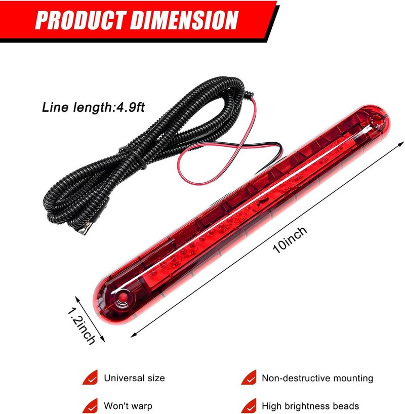 YTFRL Third Brake Light, 24 LED 12V Car High Mount Stop Lights Third Rear Brake Lamp Assembly, Universal Waterproof Tail Lamp High Level Back Braking Light for Cars SUVs Trucks - Image 2